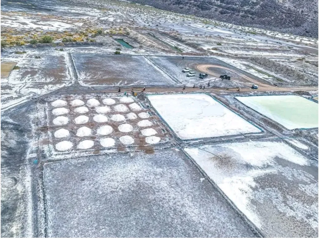 Salt evaporation pools and working fields at Dobi